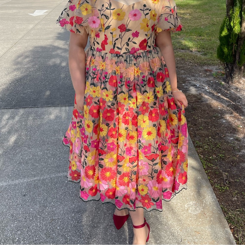 JessaKae Pink and Yellow Floral Midi Dress - Picture 4 of 4